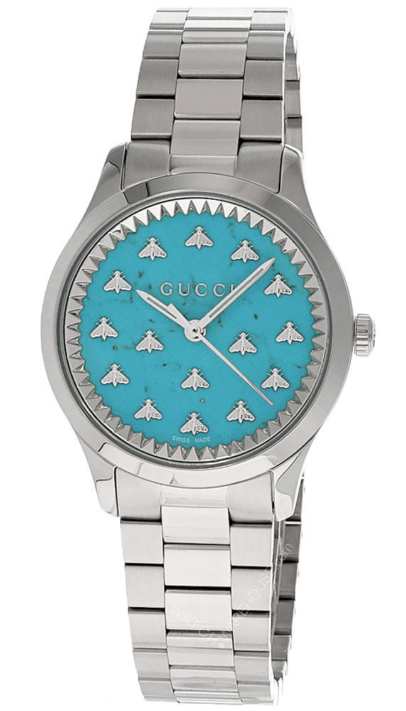 GUCCI G-Timeless 32MM QTZ SS Turquoise Stone Dial Unisex Watch YA1265044