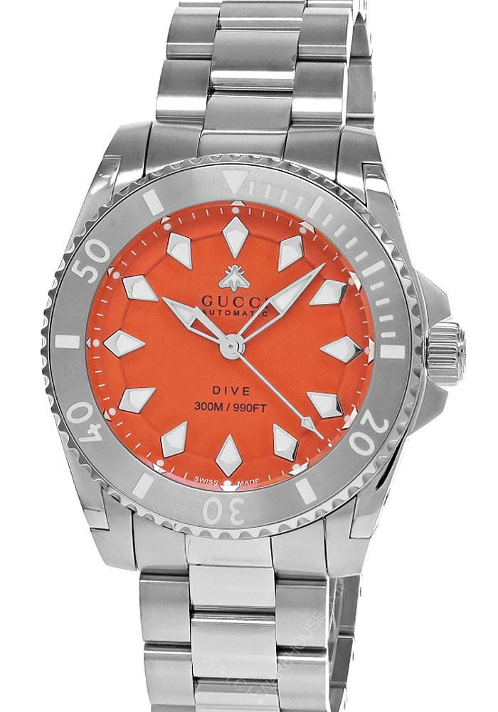 GUCCI Dive AUTO 40MM Stainless Steel Orange Dial Men’s Watch YA136355