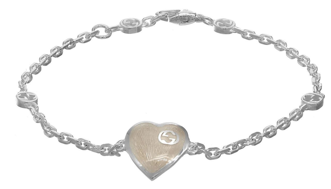 GUCCI Mother of Pearl Heart Sterling Silver Bracelet