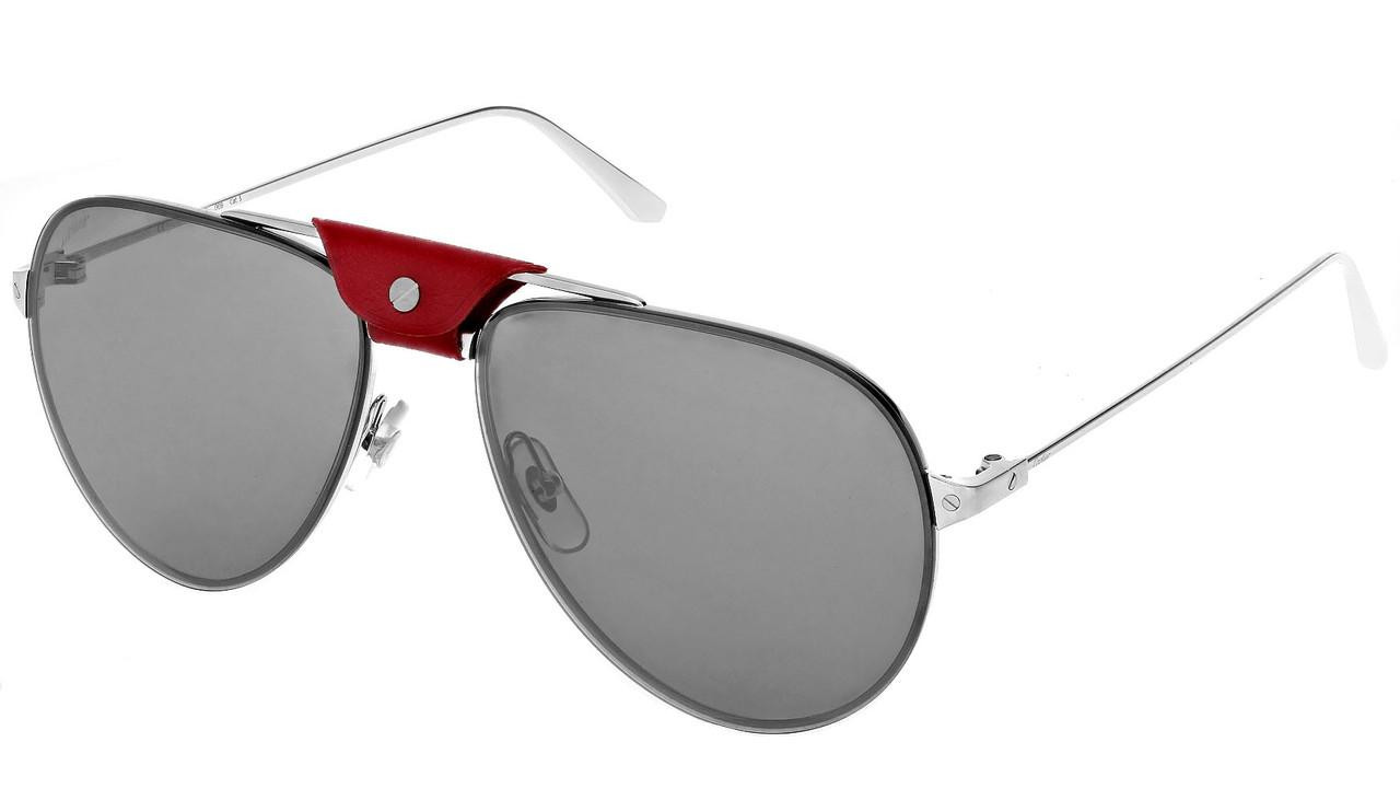 CARTIER Santos de Cartier 62-16-135 MM Silver/Red Leather Men’s Sunglasses CT0166S 008