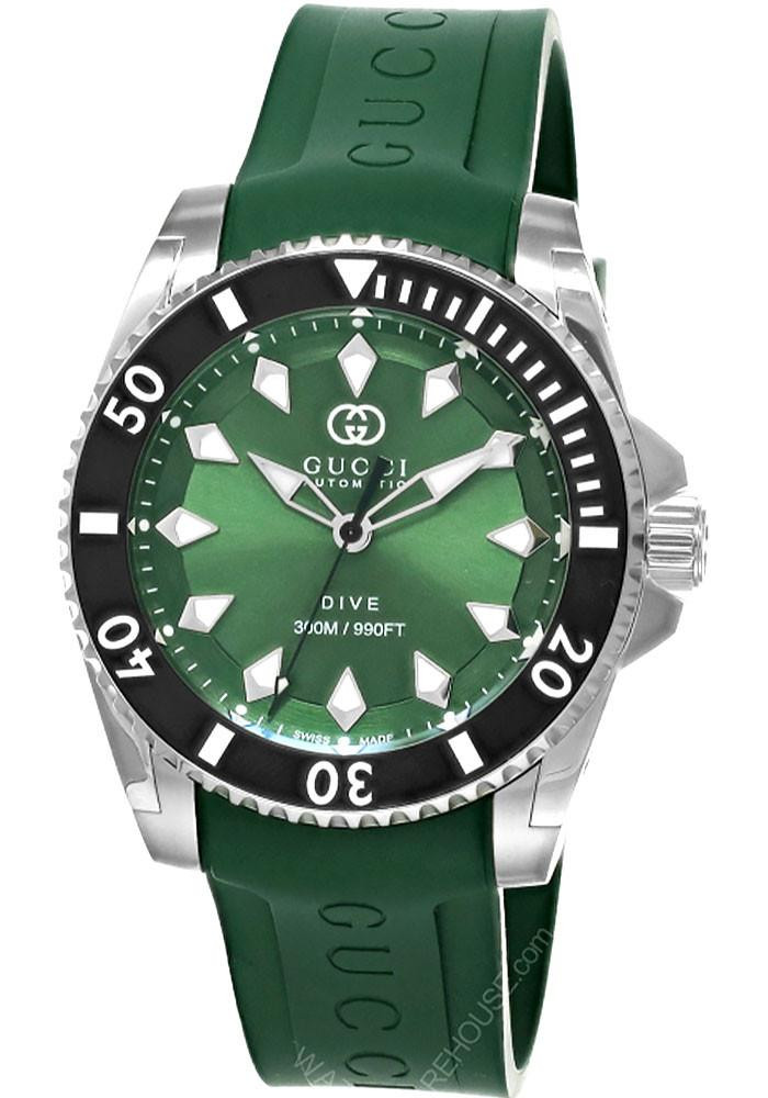 GUCCI Dive Automatic Stainless Steel 40MM Green Dial/Rubber Men’s Watch YA136360