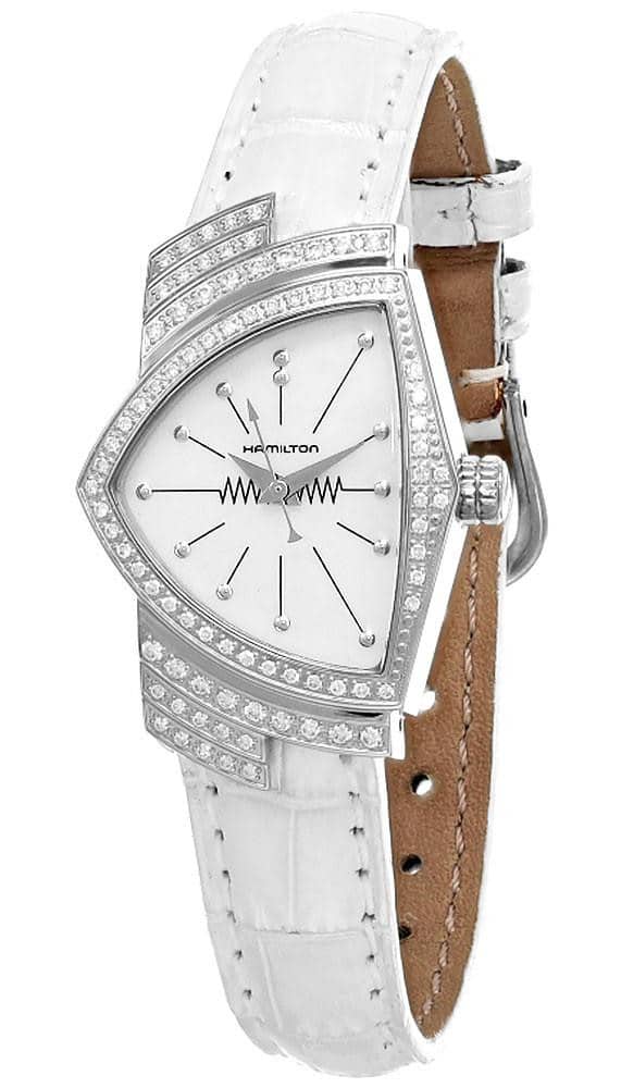 HAMILTON Commerce Root 24MM Diamond Bezel White Leather Women’s Watch H24291952